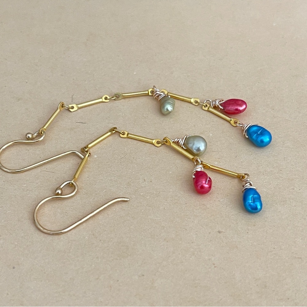 Handcrafted Gold-Plated Dangle Earrings With Colo… - image 2